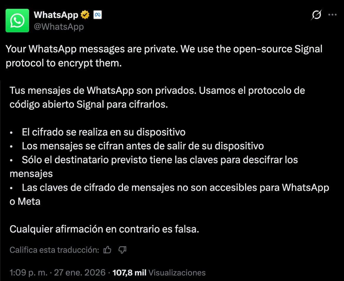 WhatsApp niega problemas de seguridad