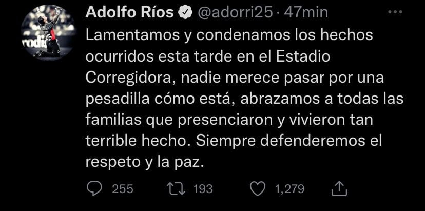Adolfo Ríos, presidente deportivo del Querétaro, se expresó a través de redes.