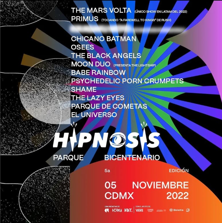 Cartel del Festival Hipnosis 2022 donde se presentará The Mars Volta