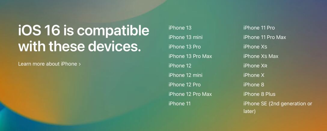 iPhones compatibles con el sistema operativo iOS 16