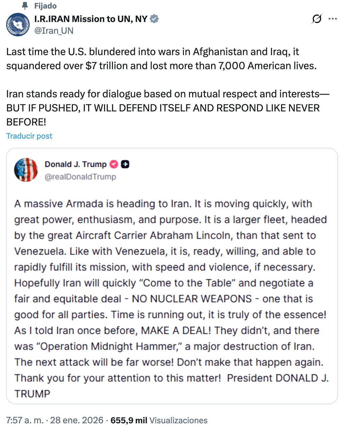 Irán responde a las amenazas de Donald Trump