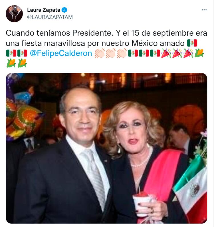 Laura Zapata recuerda el 15 de septiembre cuando "teníamos presidente" con Felipe Calderón en Twitter