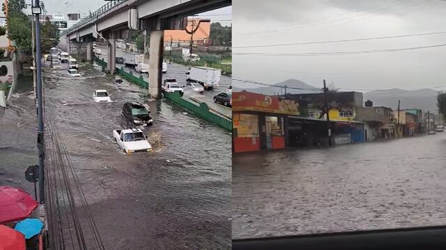 Autos circulan debajo del agua por inundaciones en Vía José López Portillo, Estado de México