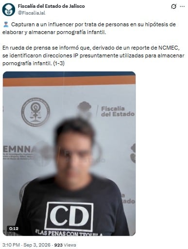 Detienen en Guadalajara a Óscar Adrián, presunto influencer, por trata de personas y pornografía infantil