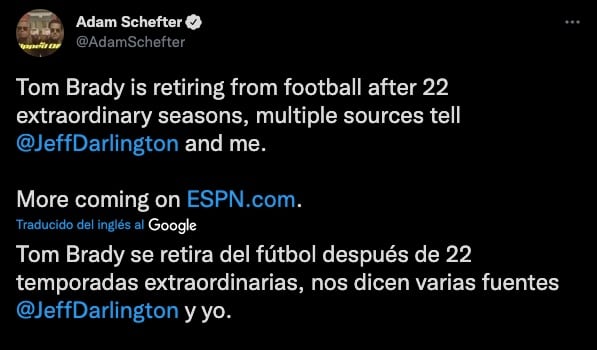 Tom Brady se retirará de la NFL, informó Adam Schefter