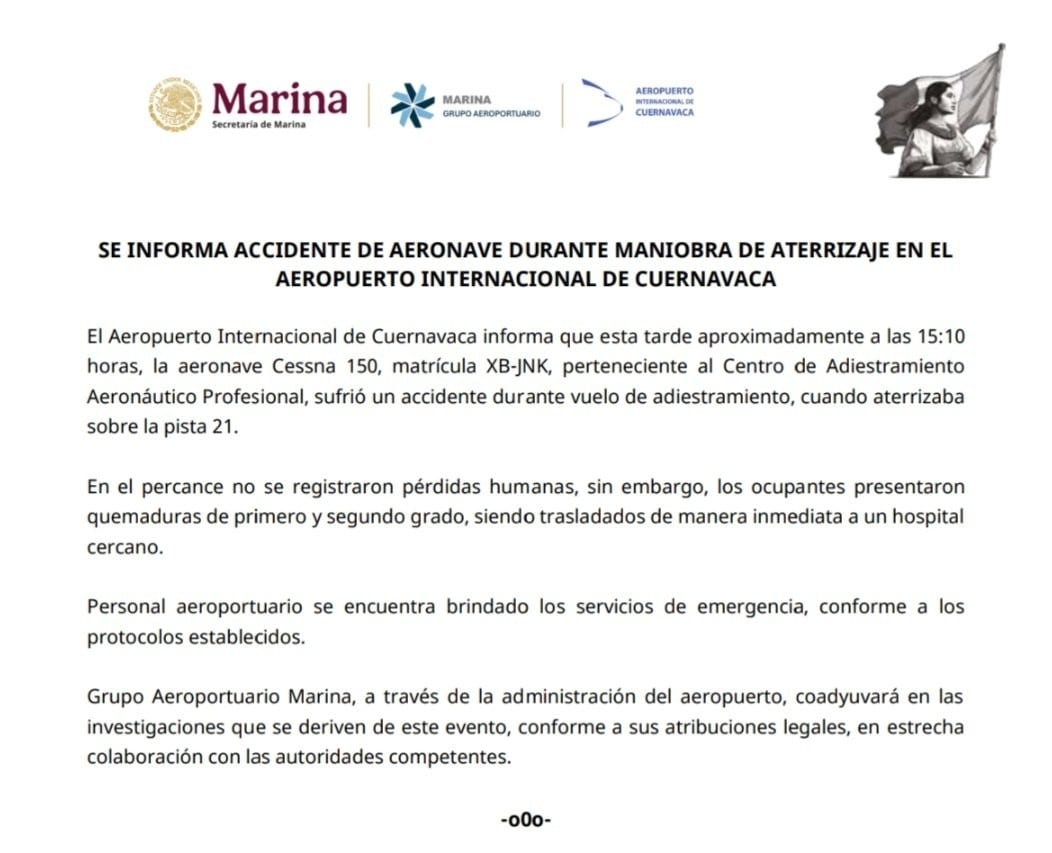 Accidente de avioneta Cessna en Aeropuerto de Cuernavaca