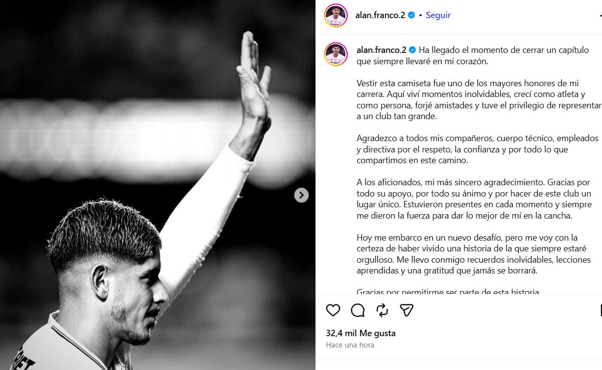 Alan Franco se despidió de su club.