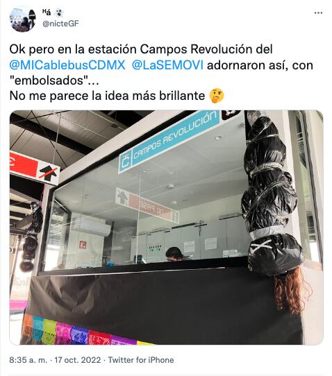 Usuarios critican decoraciones de Halloween del Cablebús