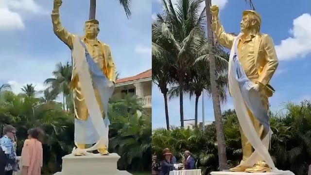 Así luce la estatua dorada de Donald Trump en Mar-a-Lago