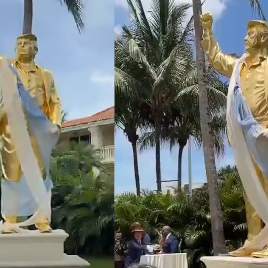Así luce la estatua dorada de Donald Trump en Mar-a-Lago