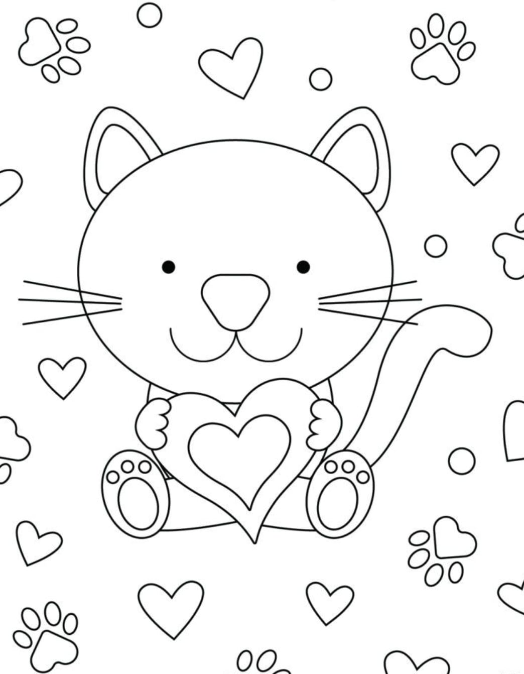 Gato de San Valentín para colorear