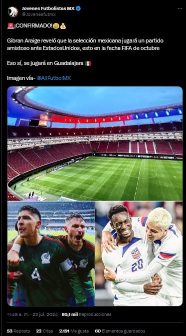 México vs Estados Unidos para fecha FIFA de Octubre.