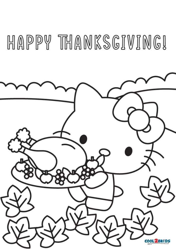 Dibujos de Hello Kitty por el Día de Acción de Gracias para colorear