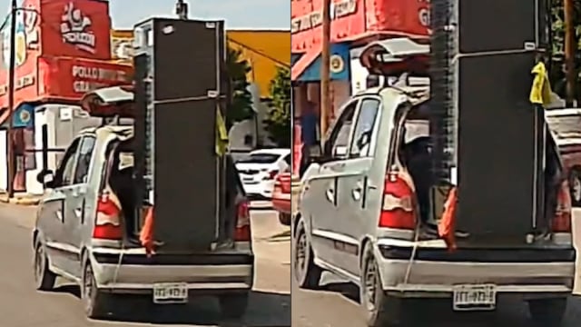 Conductor viajó con un refrigerador en la cajuela del coche