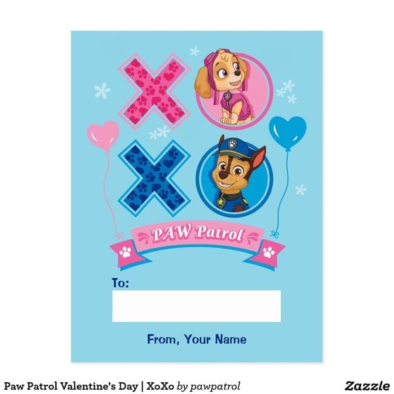 Carta Paw Patrol para San Valentín