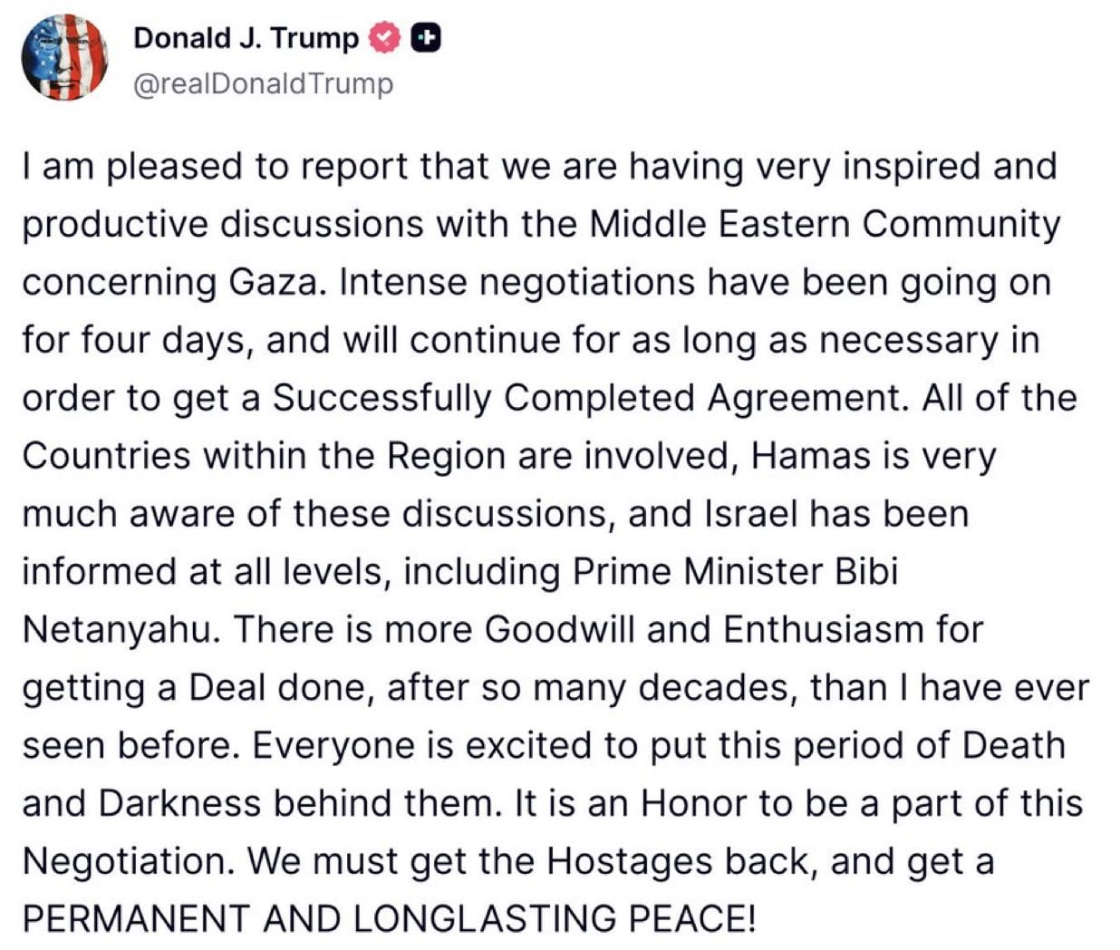 Donald Trump sobre negociaciones en Gaza