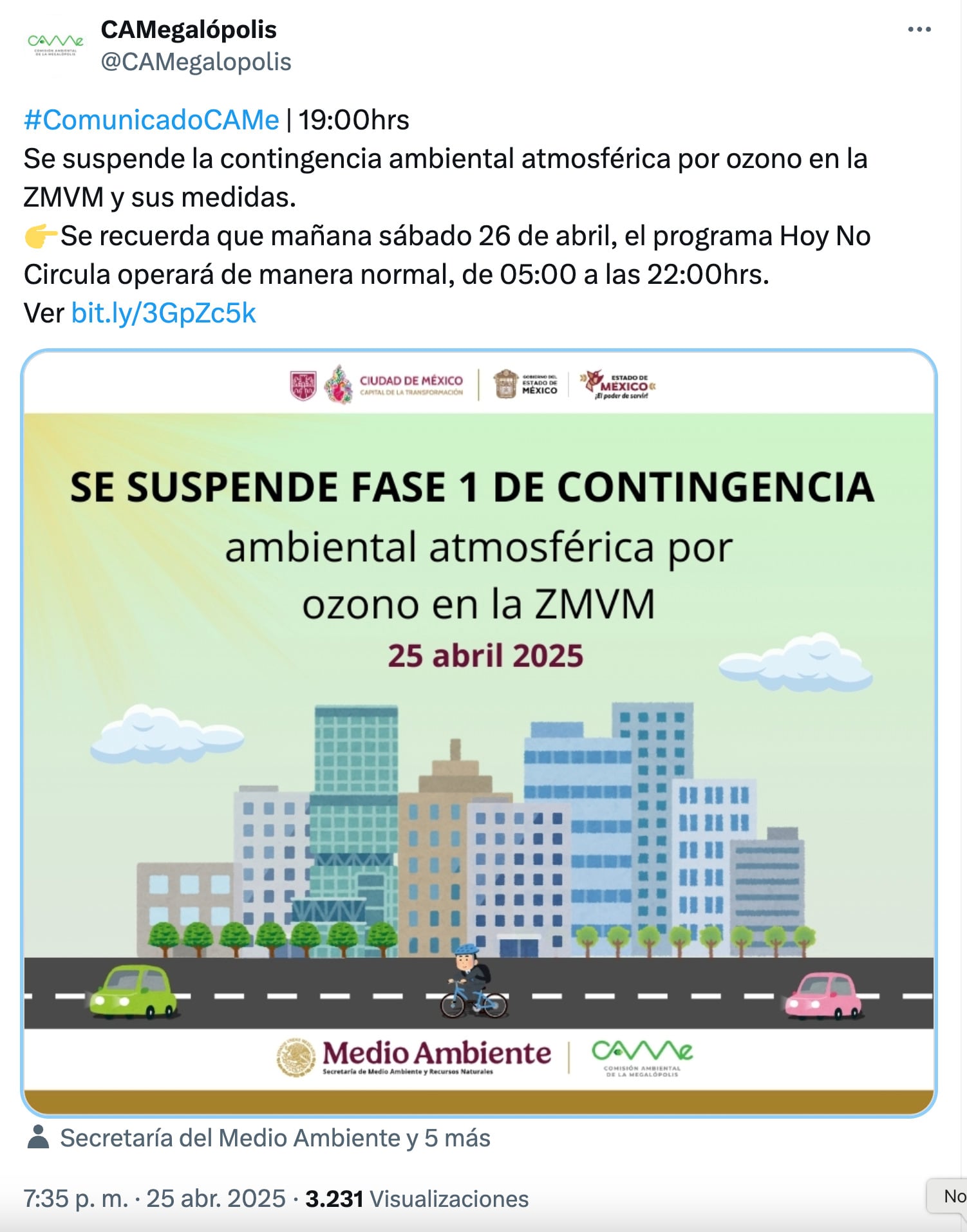 Contingencia ambiental 25 de abril se suspende