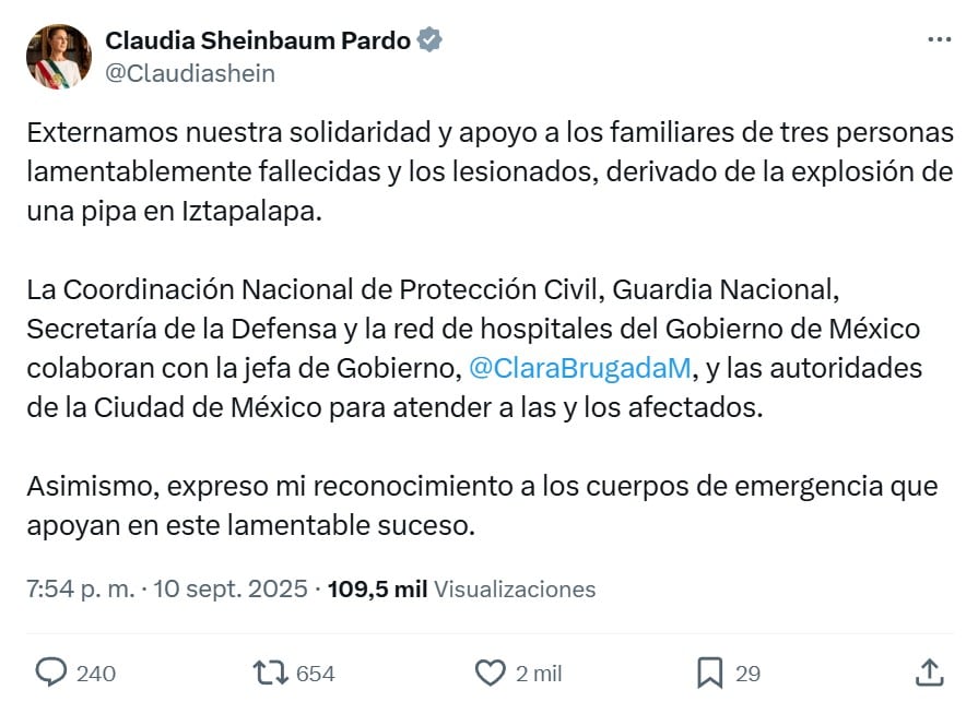 Claudia Sheinbaum sobre explosión en Puente La Concordia