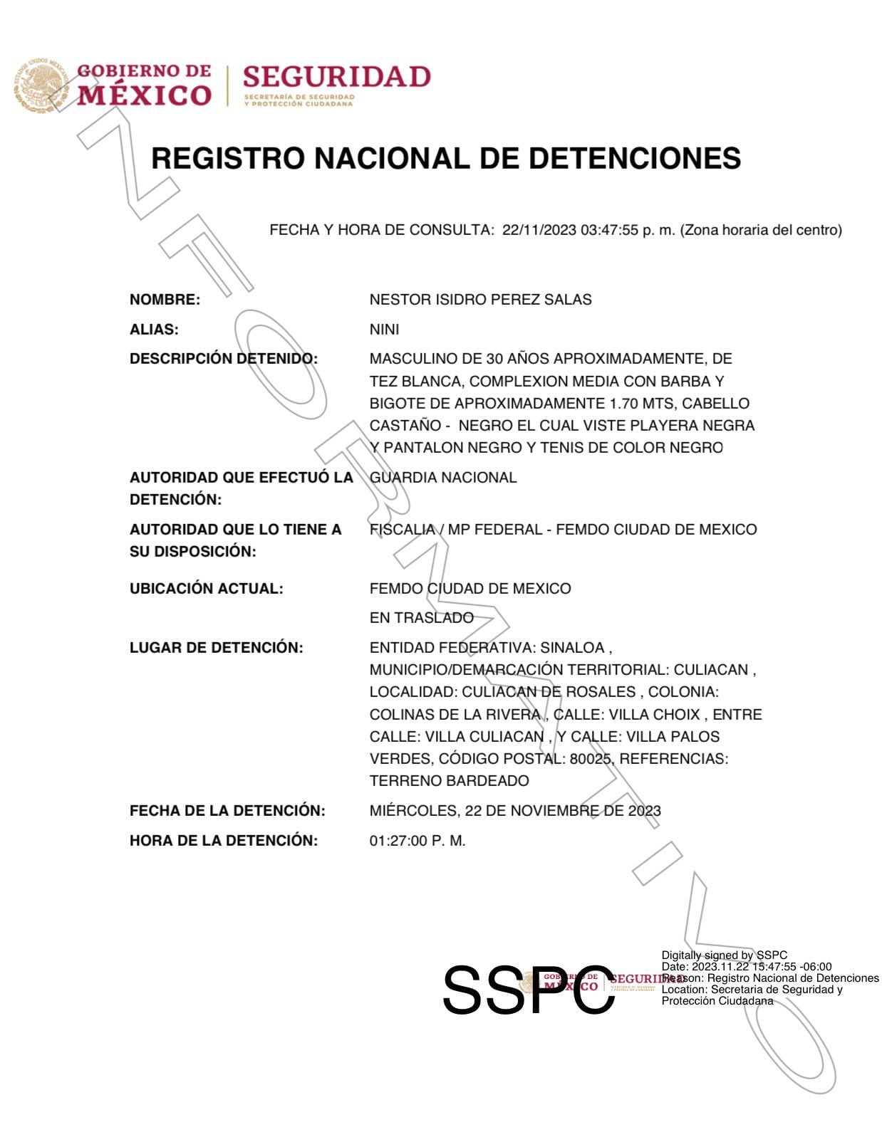 El Nini fue detenido en Culiacán, Sinaloa