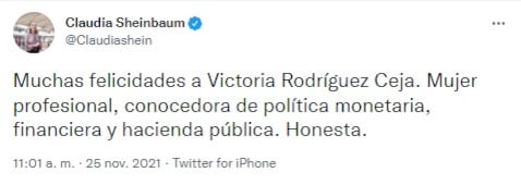 Tuit de Claudia Sheinbaum