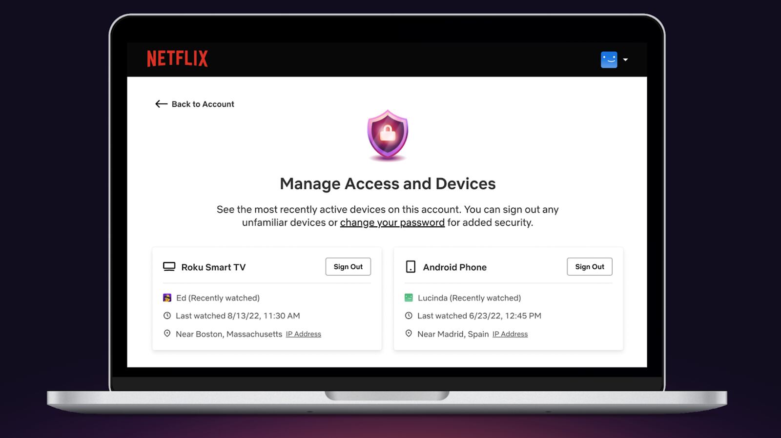 Netflix gestión de dispositivos