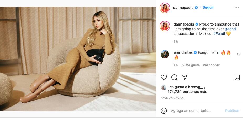 Danna Paola feliz por ser embajadora de Fendi