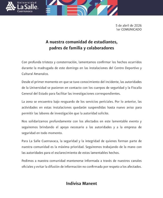 La Salle Cuernavaca confirma muerte de guardia en sus instalaciones