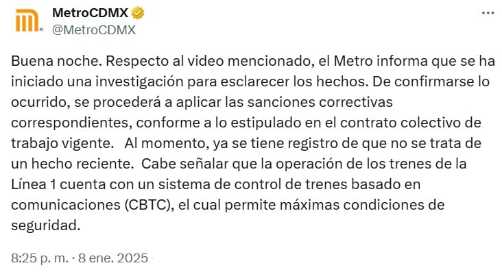 Metro CDMX respondió tras video de conductor de la Línea 1 borracho
