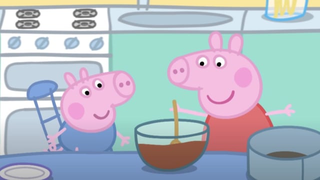Peppa Pig y George hacen un pastel