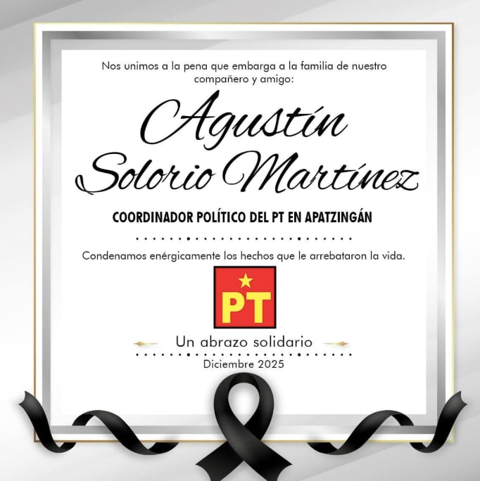 PT da a conocer la muerte del delegado Agustín Solorio