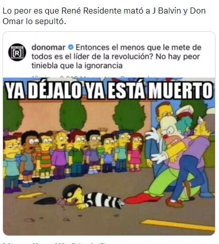 Meme de la reacción de J Balvin por palabras de Residente.
