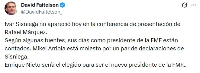 David Faitelson asegura que Ivar Sisniega tiene los días contados en la FMF