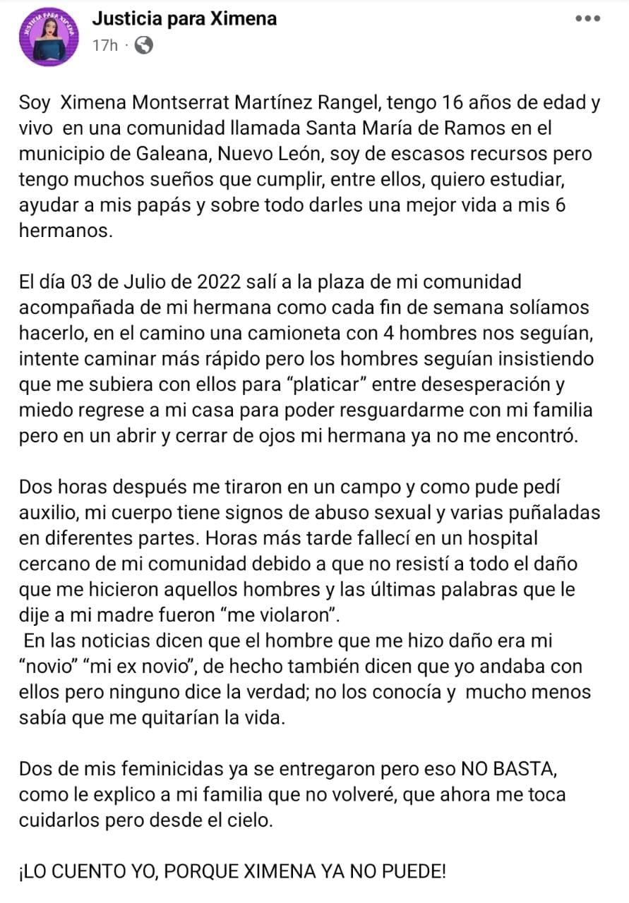 Carta de los papás de Ximena