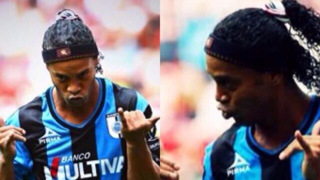 Ronaldinho comienza mostrar su magia en México, donde ya se ha estrenado como goleador y casi marca su "doblete" de Chilena.