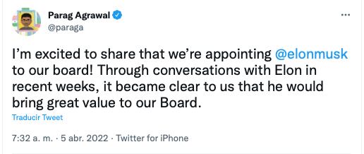 Parag Agrawal, CEO de Twitter sobre la unión de Elon Musk en al red social/@paraga