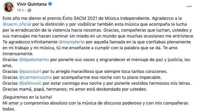 Mensaje de Vivir Quintana