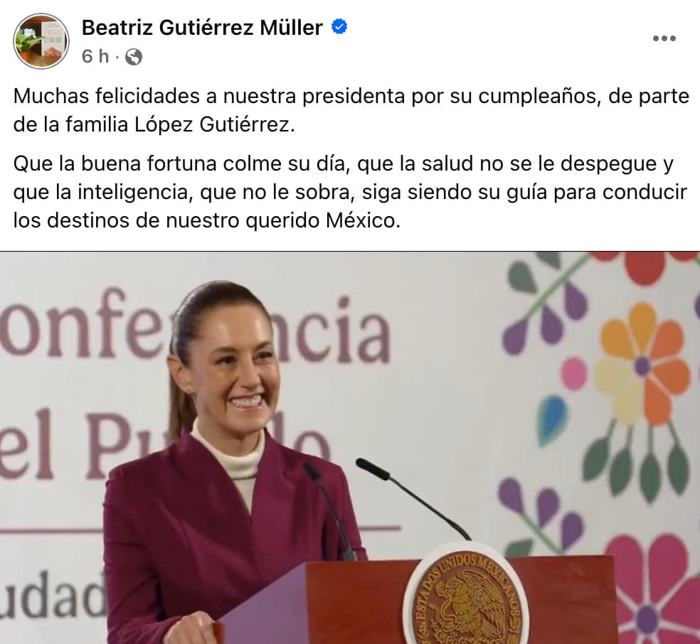 Beatriz Gutiérrez felicita a Claudia Sheinbaum por su cumpleaños