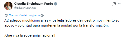 Sheinbaum se reúne con legisladores de Morena y agradece unidad en Palacio Nacional