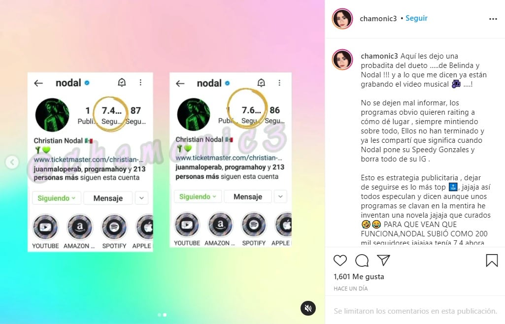 Christian Nodal aumentó de seguidores tras polémica con Belinda