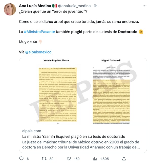 Memes a Yasmín Esquivel por plagio de tesis de Doctorado