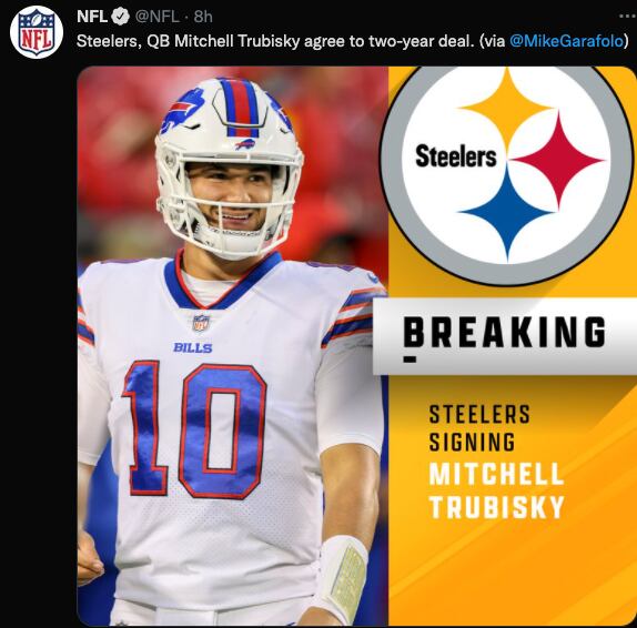 Mitch Trubisky, nuevo QB de Steelers