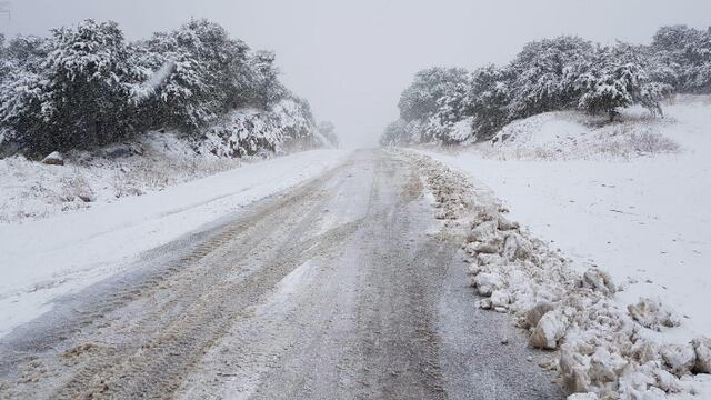 Cierre carretero en Cananea por intensa nevada.