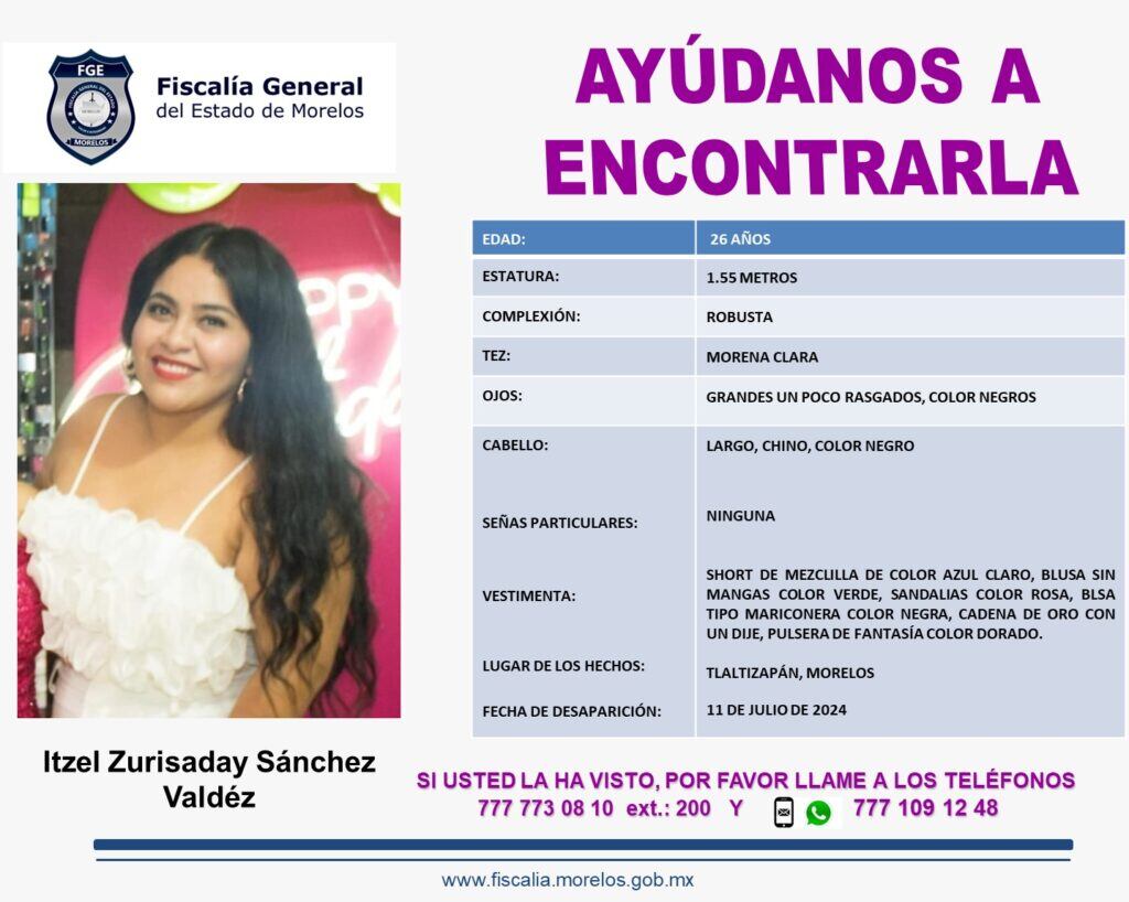 Ficha de búsqueda de Itzel Zurisaday Sánchez Valdez