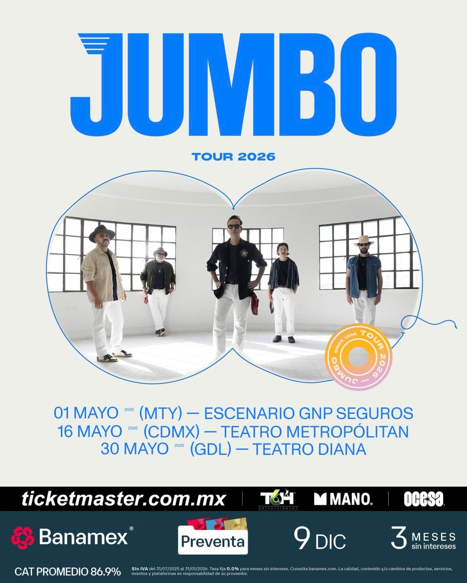 Jumbo se presenta el sábado 16 de mayo de 2026 en el Teatro Metropólitan