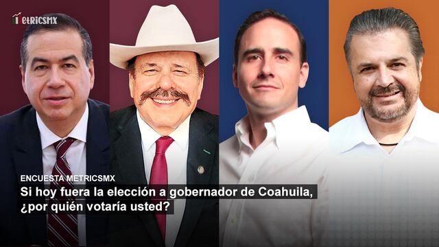 Ricardo Mejía Berdeja, Armando Guadiana, Manolo Jiménez Salinas y Lenin Pérez Rivera en la encuesta MetricsMx de Coahuila al 9 de agosto de 2022