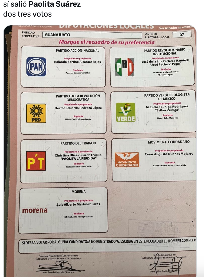 Fans de Votos Paolita Suárez presumen su voto en las elecciones Guanajuato 2024