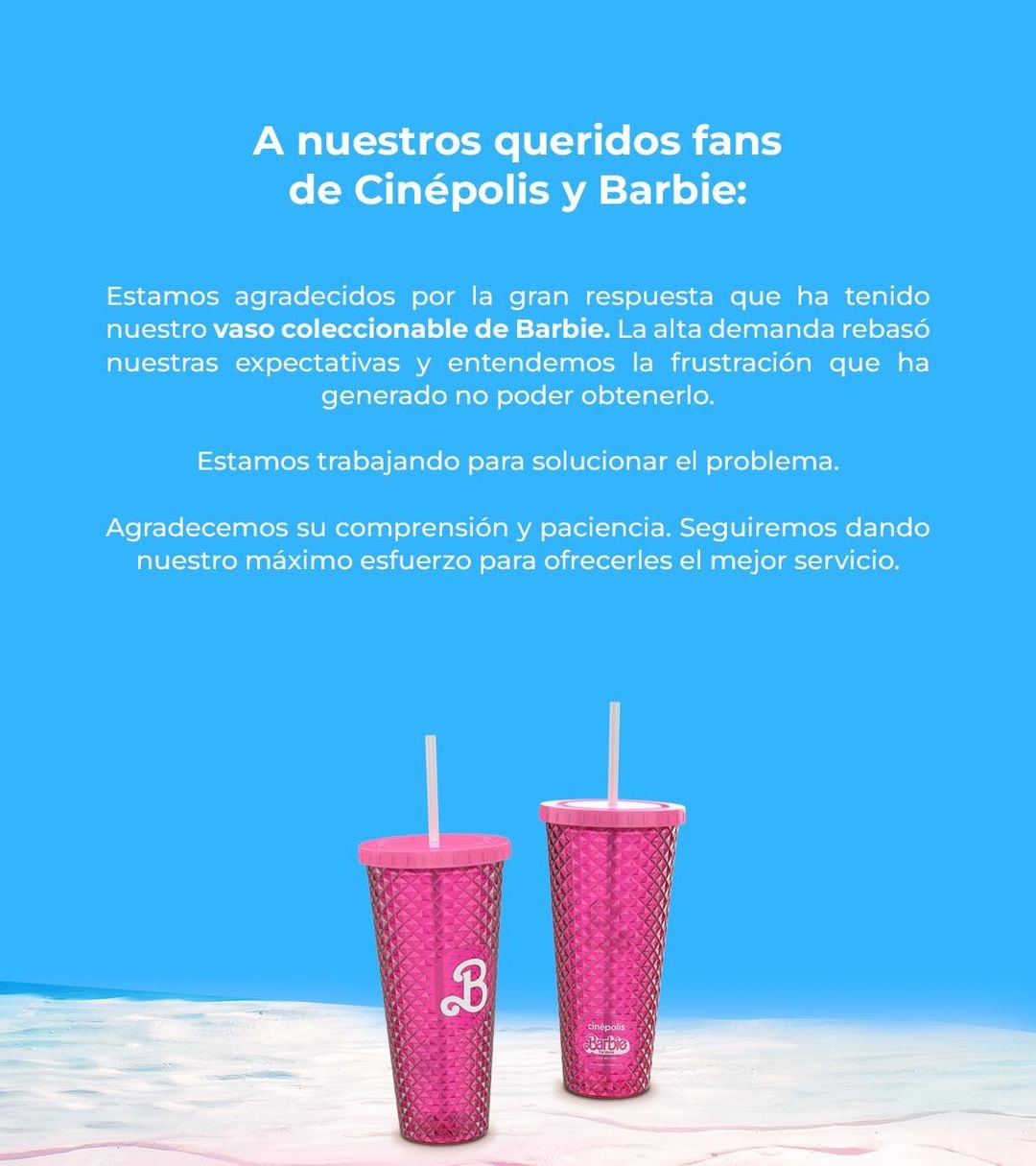 Comunicado Cinépolis vaso Barbie
