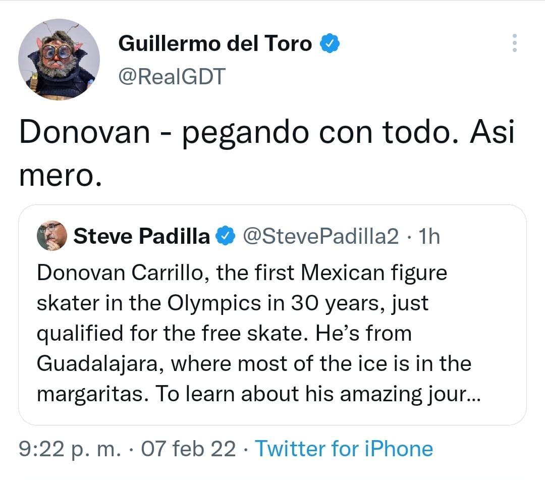 Guillermo del Toro felicita a Donovan Carrillo