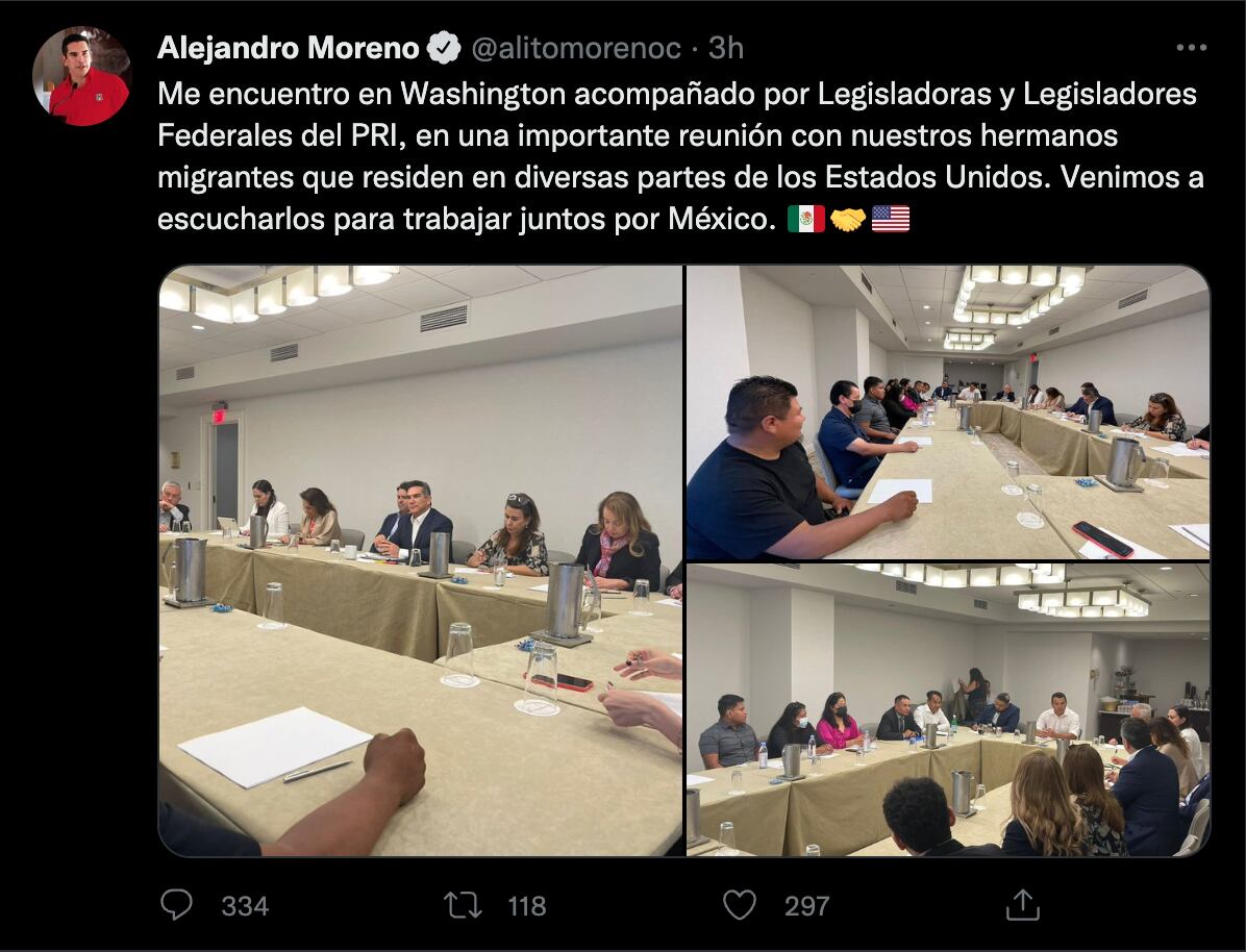 Alejandro Moreno está en el Congreso de Estados Unidos: “tendremos reuniones privadas para abordar temas importantes”