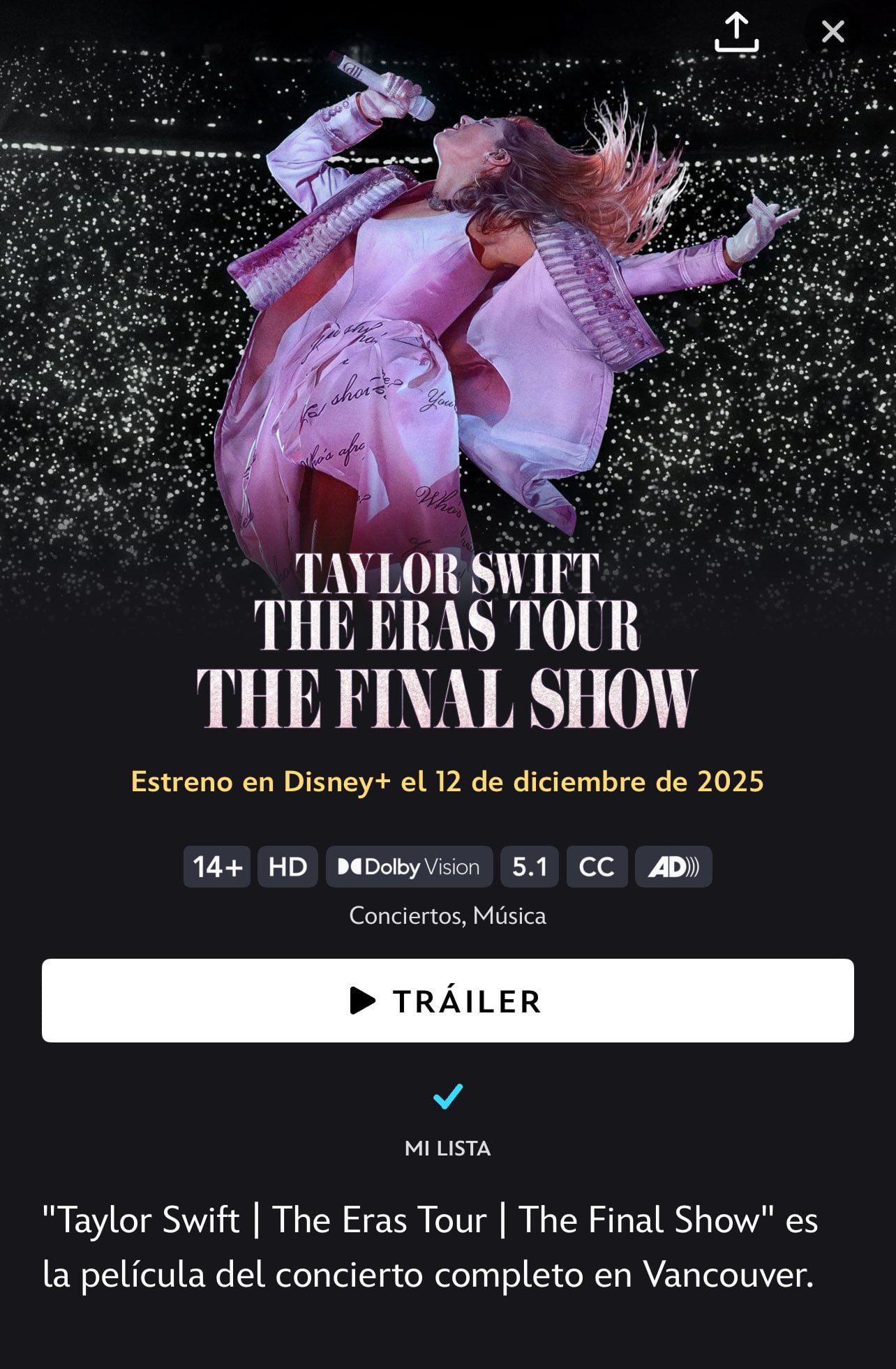 Concierto de Taylor Swift: The Eras Tour - The Final Show en Disney+